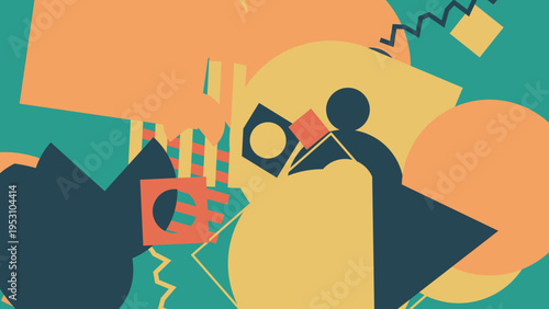 Abstract Collage of Geometric Shapes and Silhouette vector background