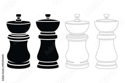 Salt and pepper grinder silhouettes with black and white