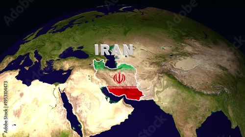 3D Earth Globe with Highlighted Iran Map and Iranian Flag Overlay