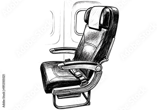 Sketch of an empty airplane seat with a window in the background
