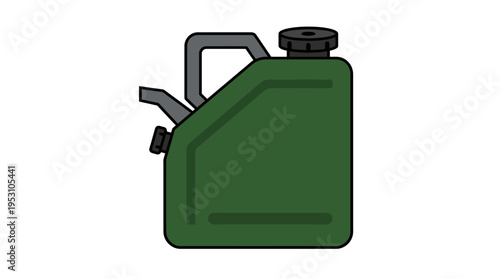 Minimal flat vector icon of fuel canister with simple cap and handle design for logging equipment, geometric style