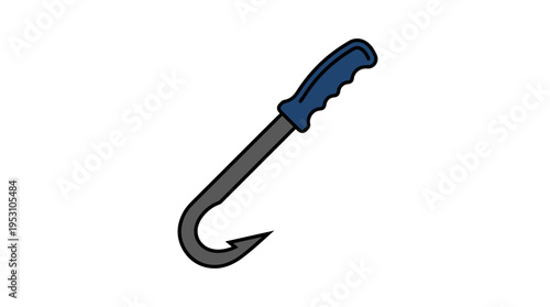 Minimal flat vector icon of logging hook tool with curved metal tip and grip handle, precise silhouette 