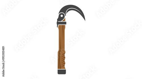 Minimal flat vector icon of logging hook tool with curved metal tip and grip handle, precise silhouette 