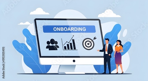 Onboarding process illustration with business professionals