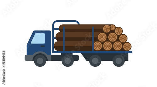 Minimal flat vector icon of logging truck carrying stacked logs with visible circular cross sections 