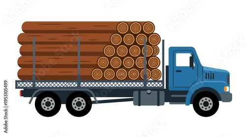 Minimal flat vector icon of logging truck carrying stacked logs with visible circular cross sections 