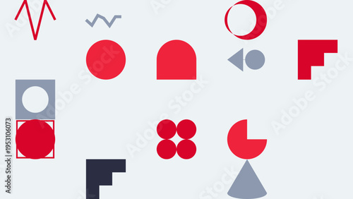 Abstract Geometric Shapes Pattern in Red and Gray vector background