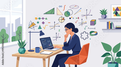 Woman working on laptop computer.