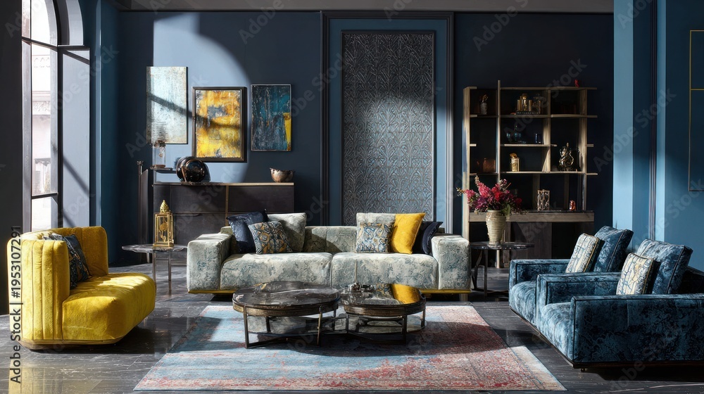 Naklejka premium Stylish furniture fills a modern living room.