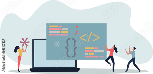 Coding for kids and writing script in digital language. Code learning for website project development .person's life situation and his activities.