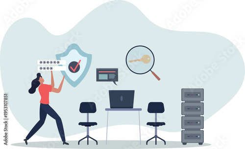 Cybersecurity and data protection with safe prevention.Computer and virtual online technology encryption system with password and firewall.person's life situation and his activities.