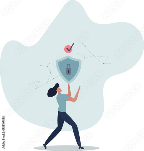 Cyber insurance with online internet danger protection.Locked key and shield as security for personal data and information leaking.person's life situation and his activities.