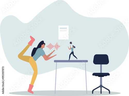 AI transcription software as speech into text transcript. Talking language conversion to written document.person's life situation and his activities.