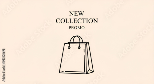 New Collection Promo Banner with Minimalist Line Art Shopping Bag Icon