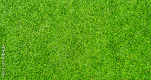 Green grass field background top view texture - aerial of a large patch of some freshly cut, healthy, green grass lawn for sports pitch