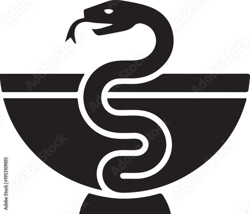 Bowl of Hygieia Pharmaceutical. black icon drawing vector