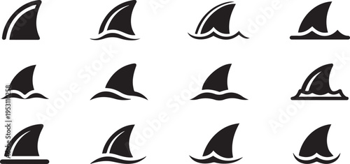 shark fin icon set. shark fin icon for web and app. shark collection fin sign on transparent background. black icon drawing vector