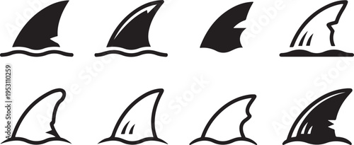 shark fin icon set. shark fin icon for web and app. shark collection fin sign on transparent background. black icon drawing vector