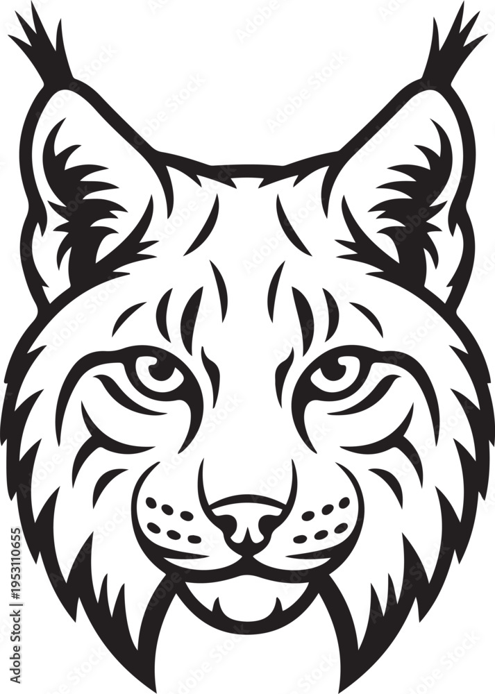 Fototapeta premium lynx's head in profile. The artwork features sharp lines and stylized fur details. black drawing vector