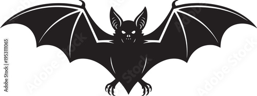 Black bat silhouette with spread wings, a nocturnal flying mammal silhouette graphic