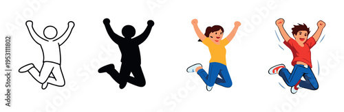 Two children jumping shown as icons on gray gradient background