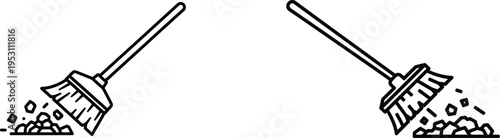 Silhouette of two brooms sweeping up debris