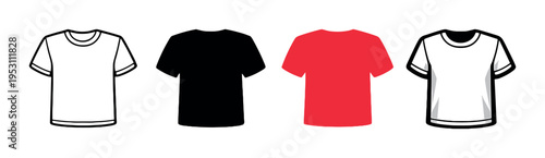 Four t shirts arranged in a row on gray gradient background