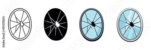 Four round cracked windows displayed on gray gradient background