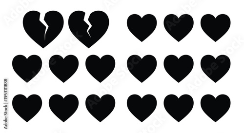 A visual representation of broken and whole hearts arranged in a grid pattern