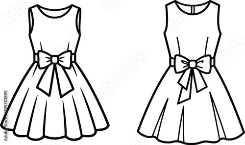 Silhouette of two sleeveless dresses with bows