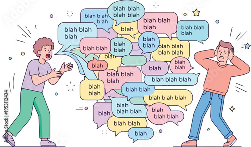 Two men reacting to loud speech.