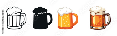 Four beer mugs in progression on gray gradient background