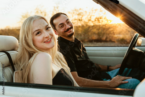 young couple in car