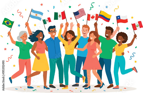 Diverse people celebrating with flags.