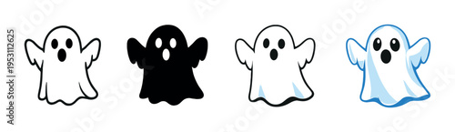 Four ghost icons with raised arms on grey gradient background