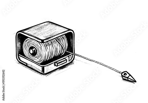 Hand-drawn illustration of a plumb bob tool with a string on a white background