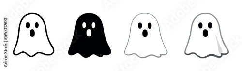 Four ghost icons in different opacities on gray background