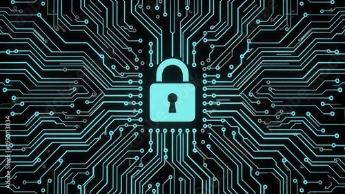 Digital security and cyber protection symbolized by a glowing padlock on a circuit board background