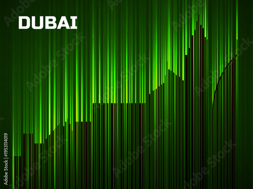 Skyline of the Dubai City. Emirates skyline. Vector illustration with silhouette popular buildings