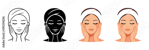 Women with headbands receiving facial care on grey gradient