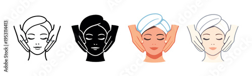 Four women receiving facial massage icons on gray gradient background