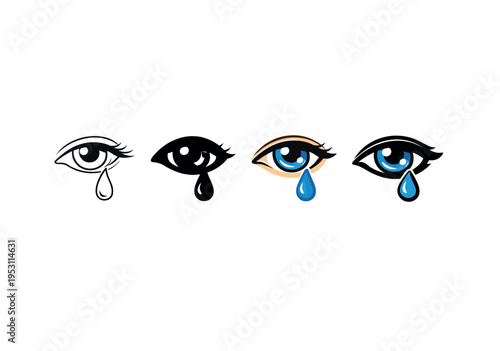 Four stylized eyes with teardrops on white background