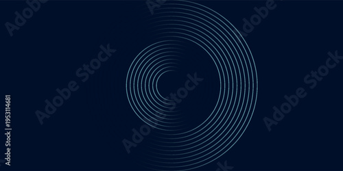 Blue abstract background with glowing circles. Swirl circular lines pattern. Geometric spiral. Twirl element. Modern graphic design. Futuristic technology concept.