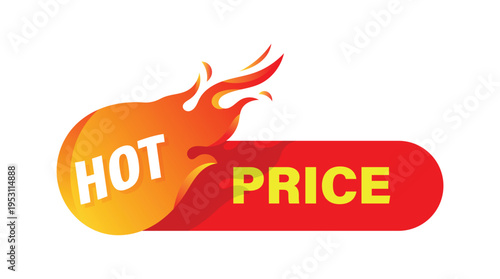 Vibrant hot price promo label with fire flame element for retail marketing and ecommerce deals