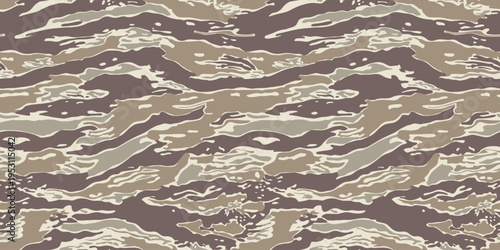 Camouflage seamless pattern. Brown camouflage design. Hunting camouflage in earthy tones. Tiger stripe pattern. Tiger stripe camouflage pattern