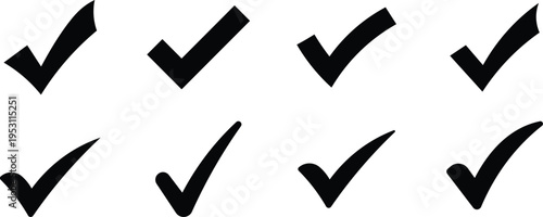 Eight black check marks on a white background tick symbol sign