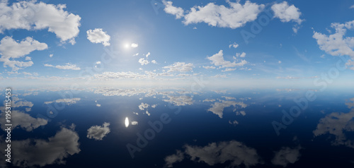 Photos Calm Blue Sky And Cloud Reflection Over Glassy Ocean Horizon With Sunlight — 3D