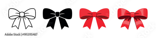 Four bow icons transitioning from outline to glossy on grey background