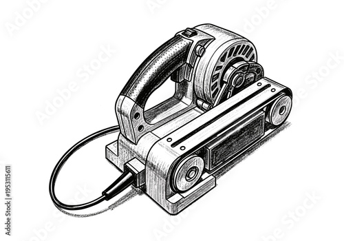 Detailed illustration of a powerful electric belt sander tool on a white background