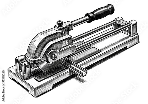 Heavy duty metal cutting saw with a steel frame and a sharp circular blade